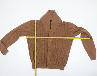 Guide London Men's Brown XL Cable-Knit Cotton Shawl Collar Cardigan