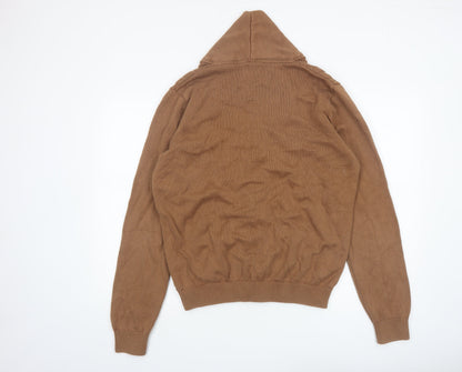 Guide London Men's Brown XL Cable-Knit Cotton Shawl Collar Cardigan