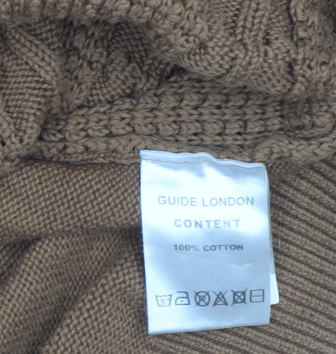 Guide London Men's Brown XL Cable-Knit Cotton Shawl Collar Cardigan