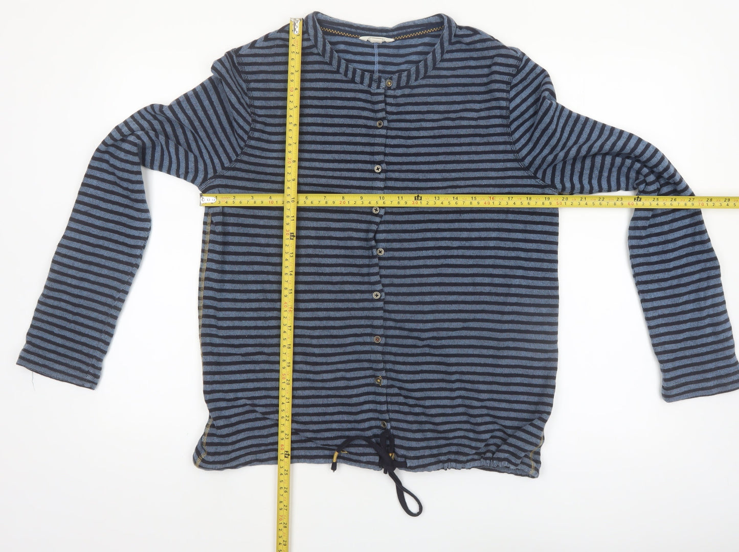 White Stuff Women’s Blue Striped Cotton Button-Up Top UK 12