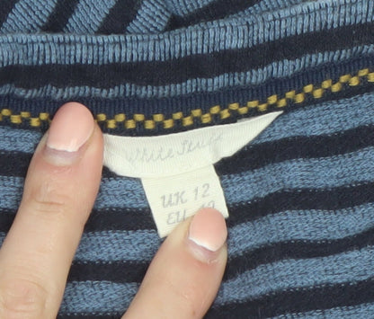 White Stuff Women’s Blue Striped Cotton Button-Up Top UK 12