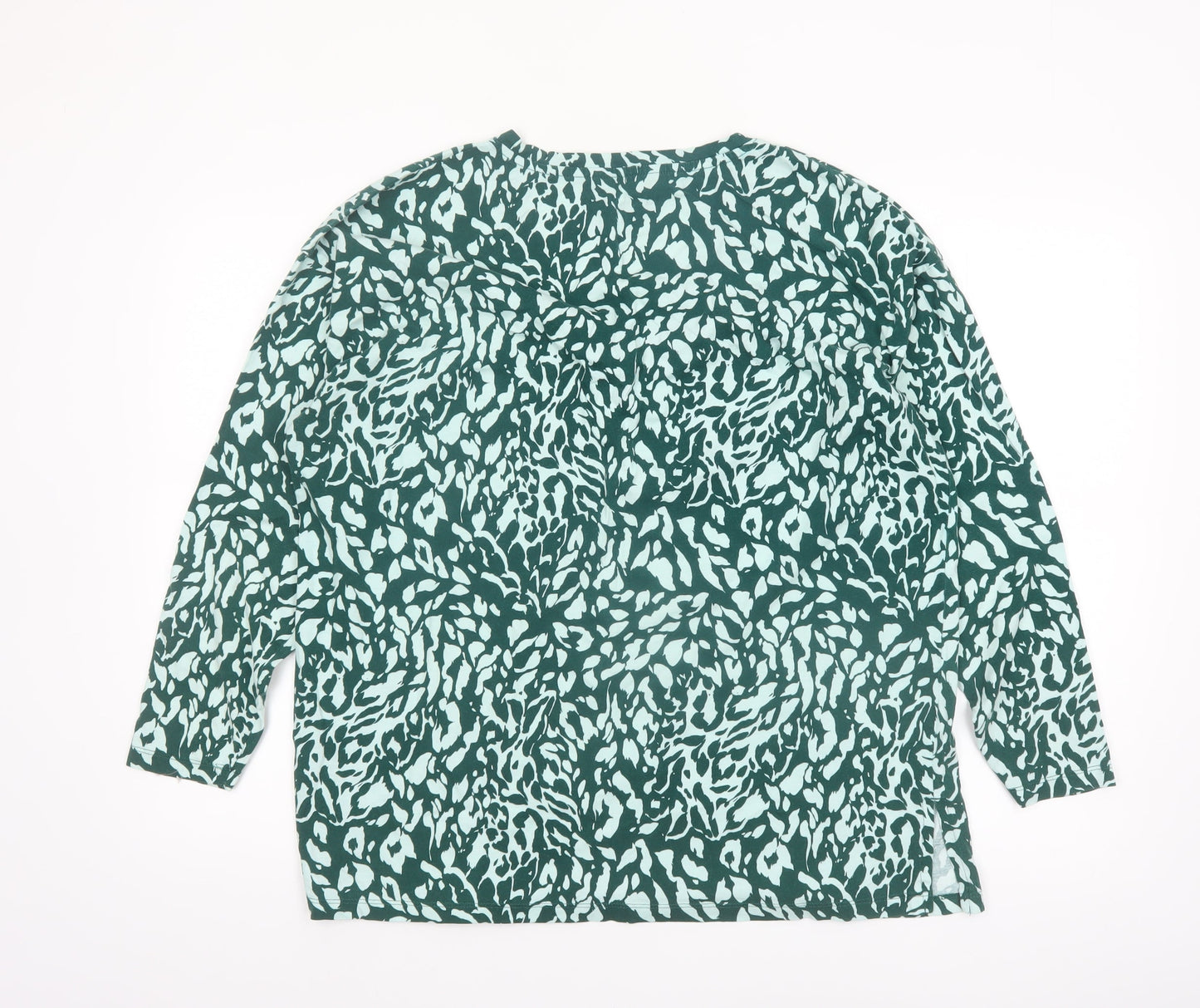 JD Williams Womens Green Animal Print Cotton V-Neck Long Sleeve T-Shirt Size 18
