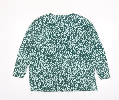JD Williams Womens Green Animal Print Cotton V-Neck Long Sleeve T-Shirt Size 18