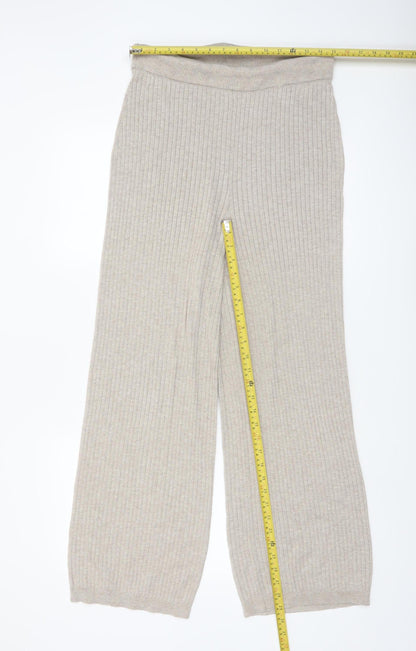 H&M Women Beige Knit Wide-Leg Lounge Trousers Size M