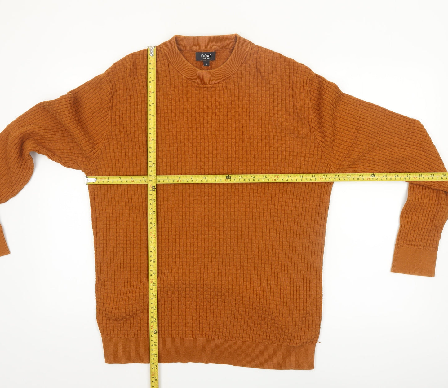 Next Men's Brown Cotton Waffle Knit Crew Neck Jumper L