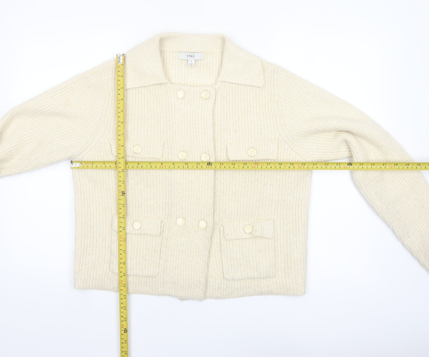 Marks and Spencer Women's Ivory Wool Blend Ribbed Cardigan M