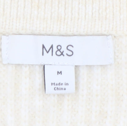 Marks and Spencer Women's Ivory Wool Blend Ribbed Cardigan M