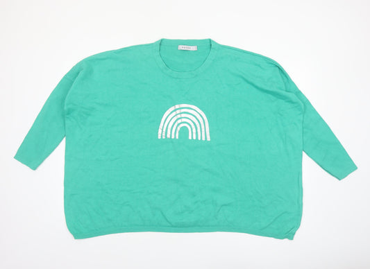 Haven Women Green Relaxed Crew Neck Rainbow Cotton Jumper One Size