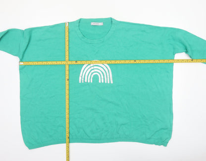 Haven Women Green Relaxed Crew Neck Rainbow Cotton Jumper One Size