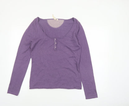 White Stuff Women's Purple Henley Jumper Size 14 Cotton Angora