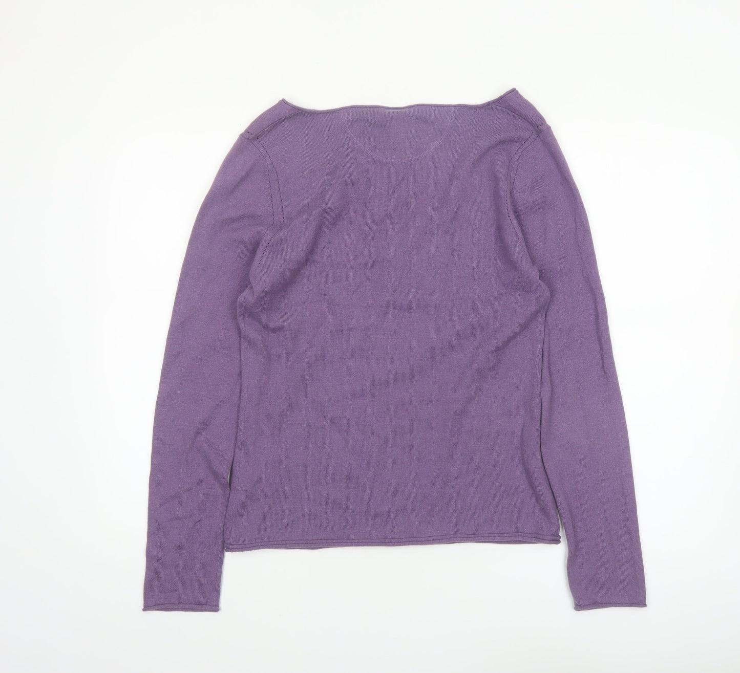 White Stuff Women's Purple Henley Jumper Size 14 Cotton Angora