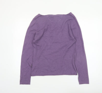 White Stuff Women's Purple Henley Jumper Size 14 Cotton Angora