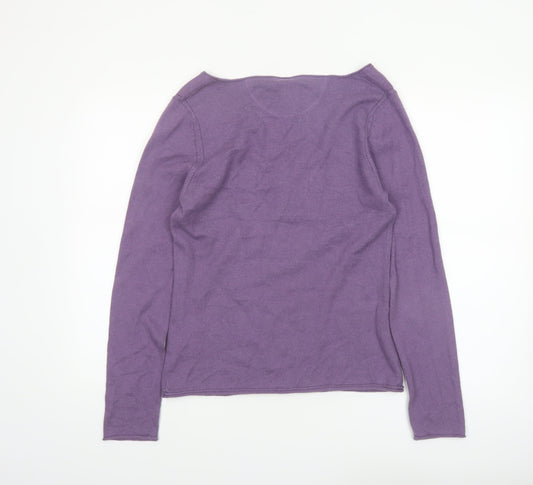 White Stuff Women's Purple Henley Jumper Size 14 Cotton Angora