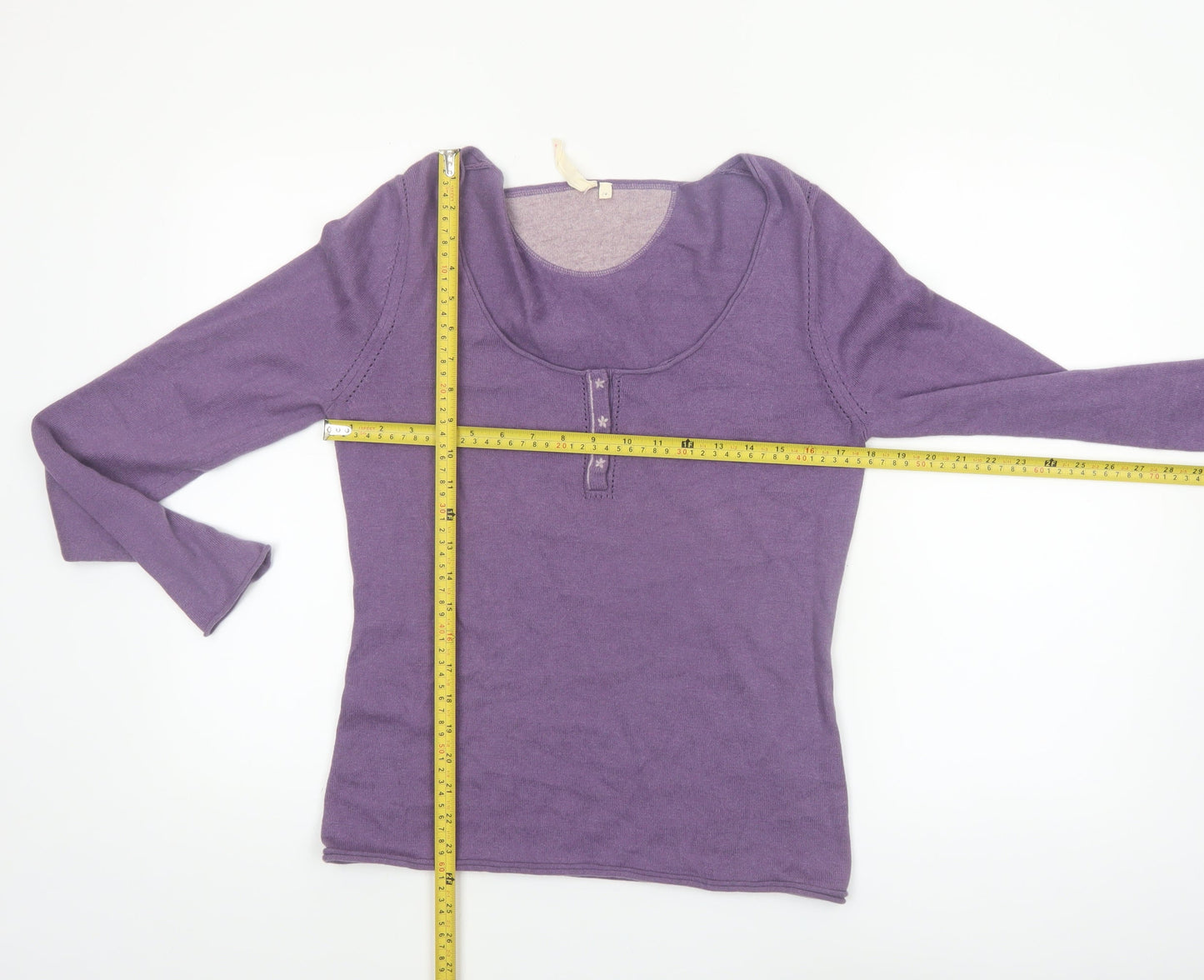 White Stuff Women's Purple Henley Jumper Size 14 Cotton Angora