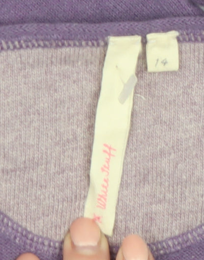 White Stuff Women's Purple Henley Jumper Size 14 Cotton Angora