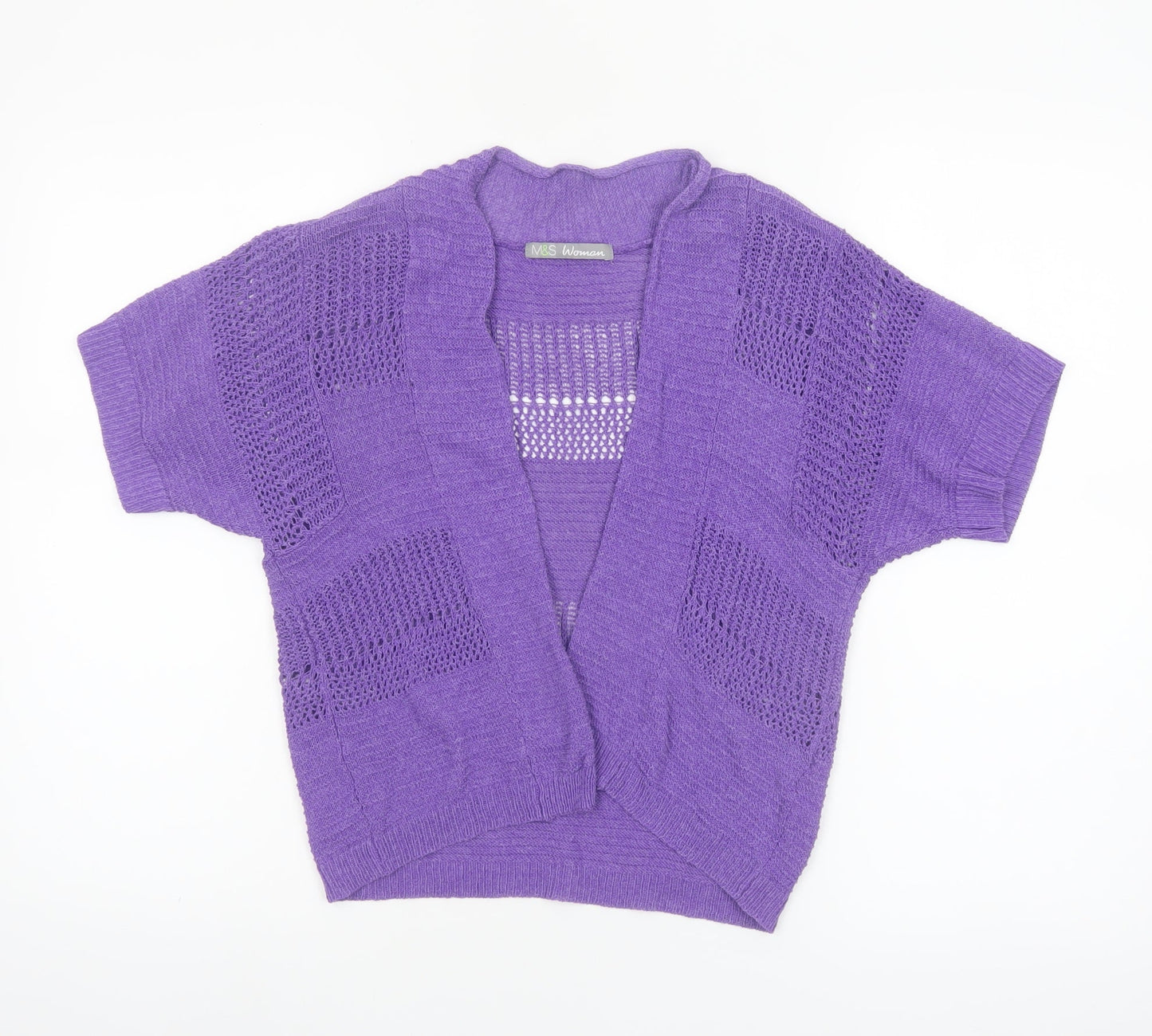 Marks and Spencer Women Purple Open Knit Short Sleeve Cardigan UK 10