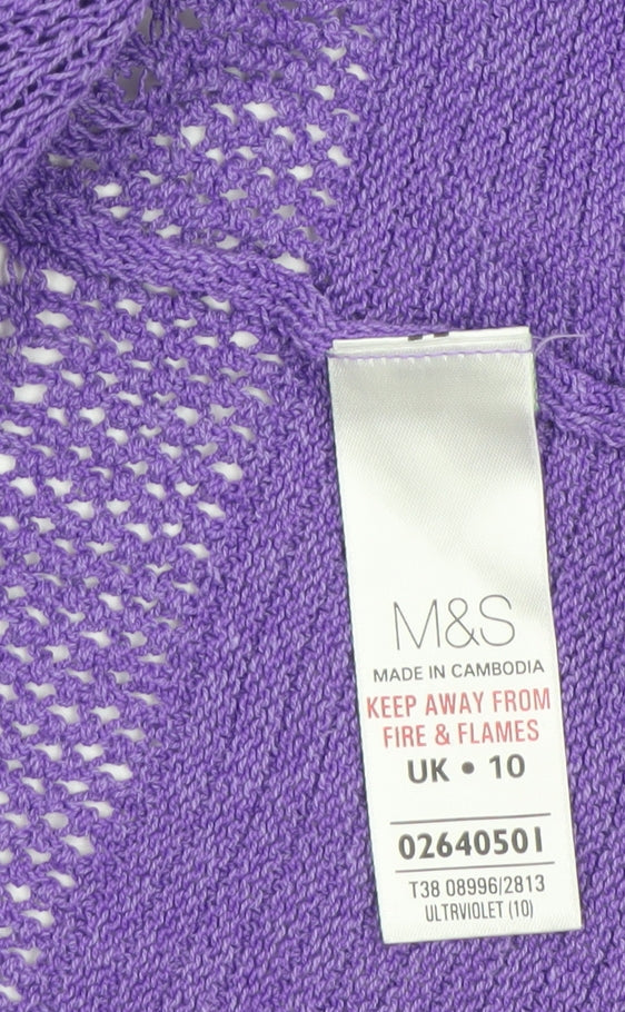 Marks and Spencer Women Purple Open Knit Short Sleeve Cardigan UK 10