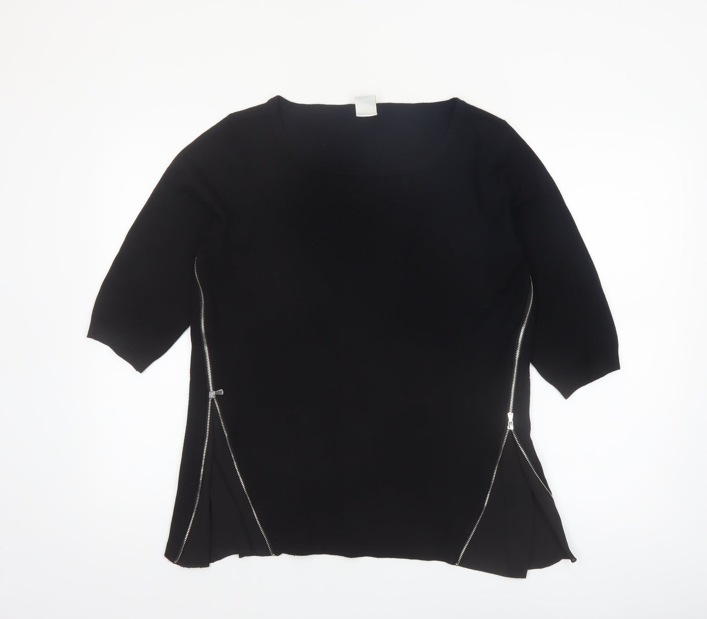 Vero Moda Women Black L Zip Detail 3/4 Sleeve Tunic Top