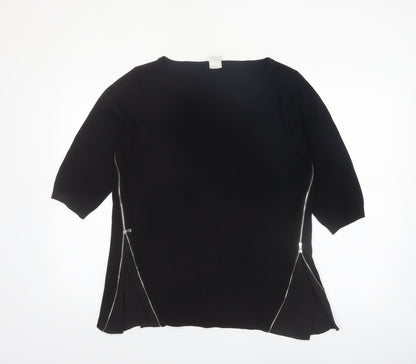 Vero Moda Women Black L Zip Detail 3/4 Sleeve Tunic Top