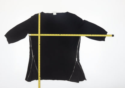 Vero Moda Women Black L Zip Detail 3/4 Sleeve Tunic Top