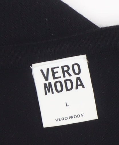 Vero Moda Women Black L Zip Detail 3/4 Sleeve Tunic Top
