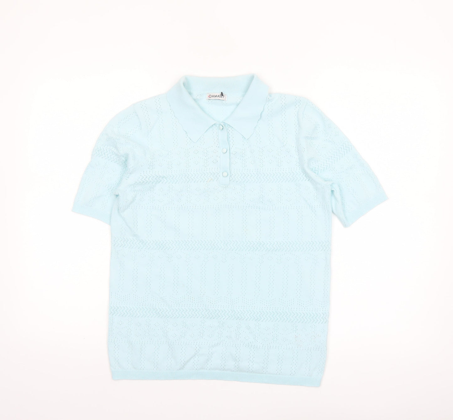 Damart Women Blue Short Sleeve Collared Knit Polo Shirt Size S