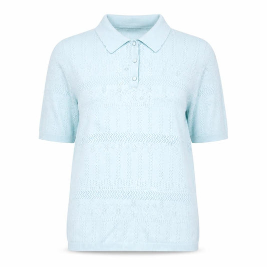Damart Women Blue Short Sleeve Collared Knit Polo Shirt Size S