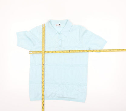 Damart Women Blue Short Sleeve Collared Knit Polo Shirt Size S