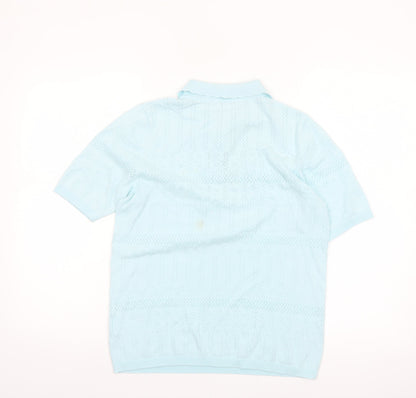 Damart Women Blue Short Sleeve Collared Knit Polo Shirt Size S
