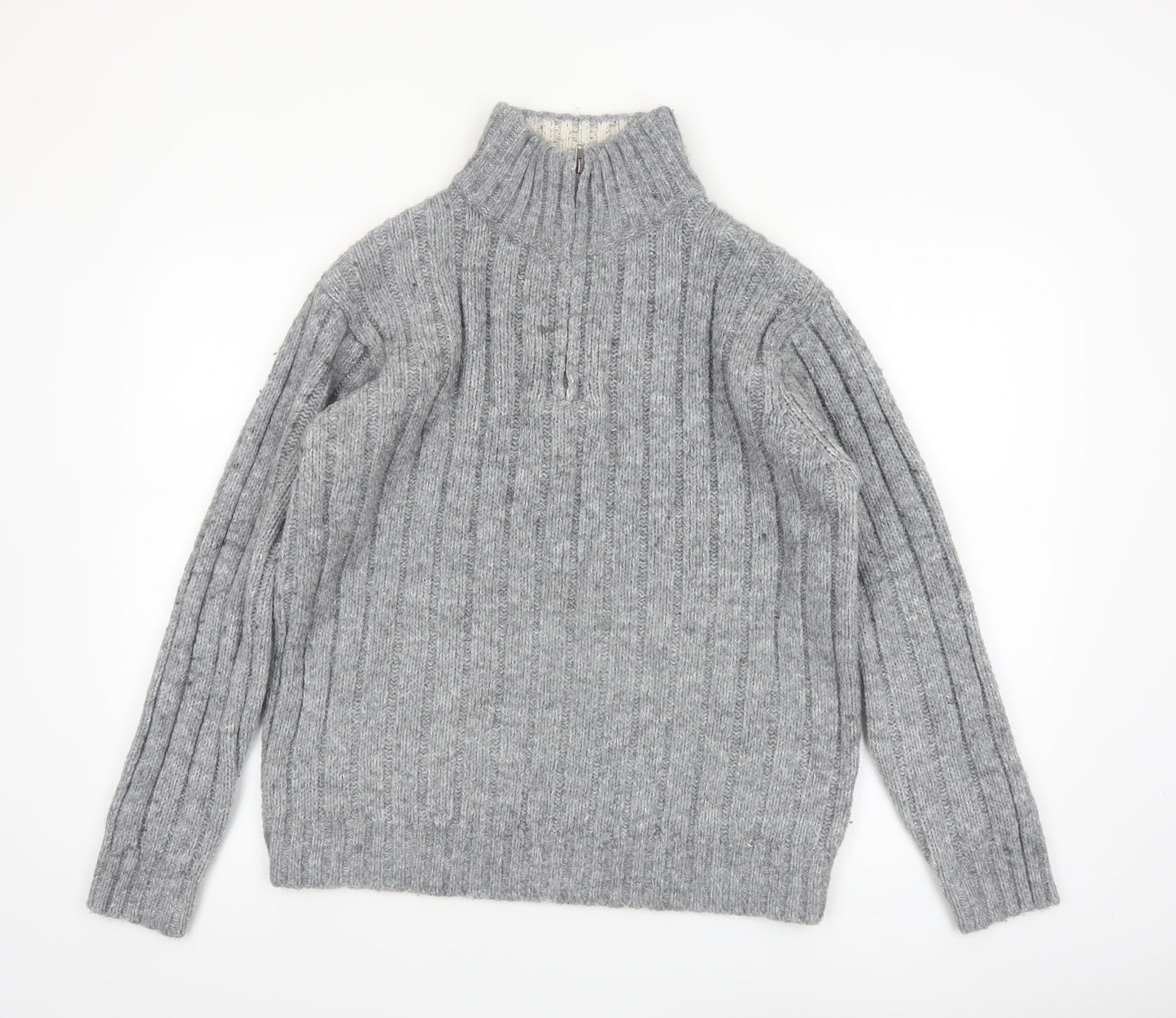 North Coast Men's Grey Chunky Knit 1/2 Zip High Neck Jumper M