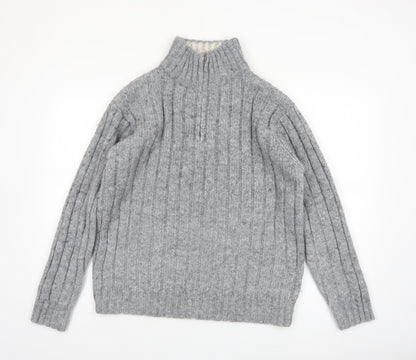 North Coast Men's Grey Chunky Knit 1/2 Zip High Neck Jumper M