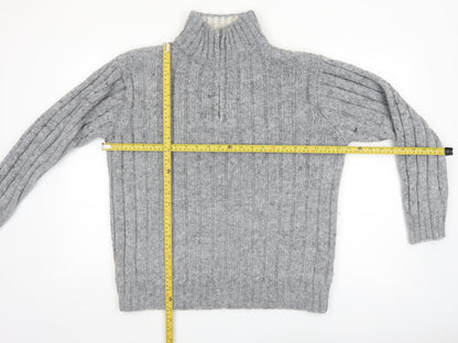 North Coast Men's Grey Chunky Knit 1/2 Zip High Neck Jumper M