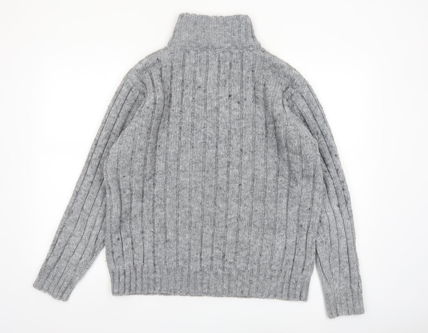 North Coast Men's Grey Chunky Knit 1/2 Zip High Neck Jumper M