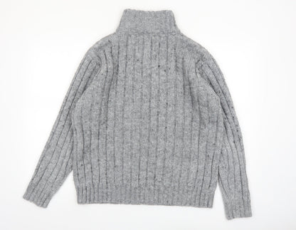 North Coast Men's Grey Chunky Knit 1/2 Zip High Neck Jumper M