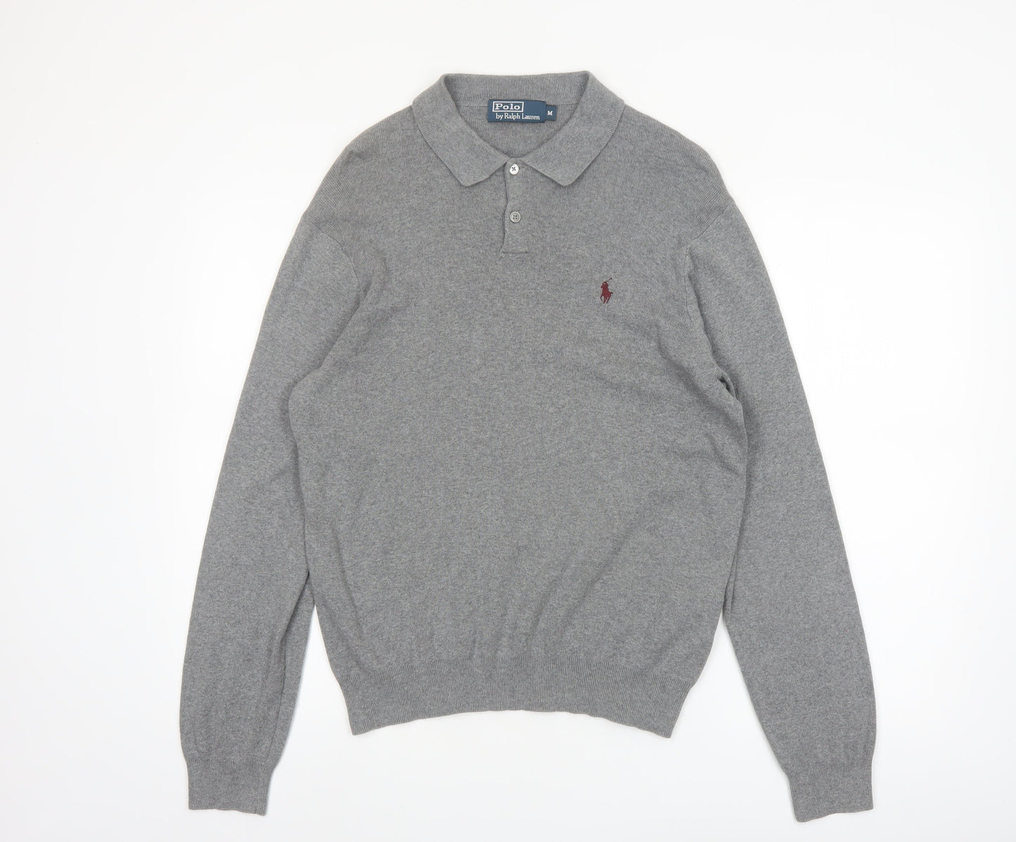 Polo Ralph Lauren Men's Grey Cotton Collared Pullover Jumper M