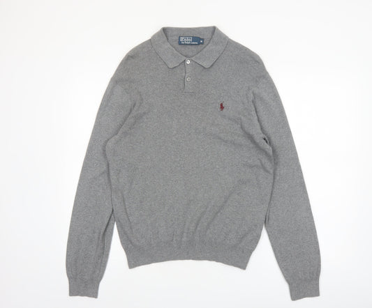 Polo Ralph Lauren Men's Grey Cotton Collared Pullover Jumper M