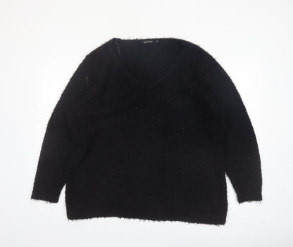 Brave Soul Women's Black V-Neck Long Sleeve Pullover Jumper Size 22