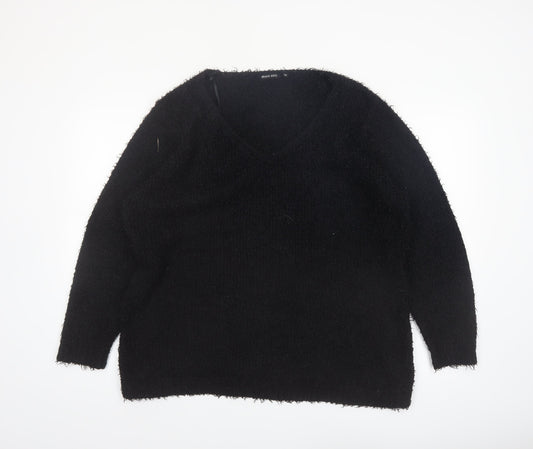 Brave Soul Women's Black V-Neck Long Sleeve Pullover Jumper Size 22