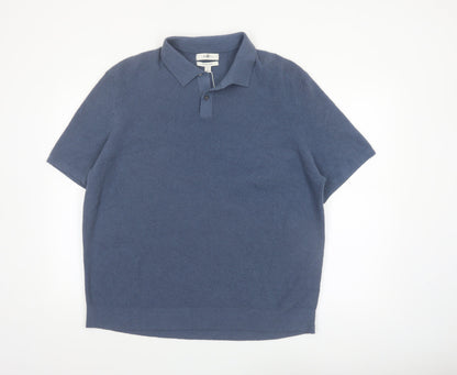 Marks and Spencer Men's Blue Cotton Blend Knit Polo Shirt 2XL