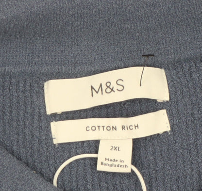 Marks and Spencer Men's Blue Cotton Blend Knit Polo Shirt 2XL