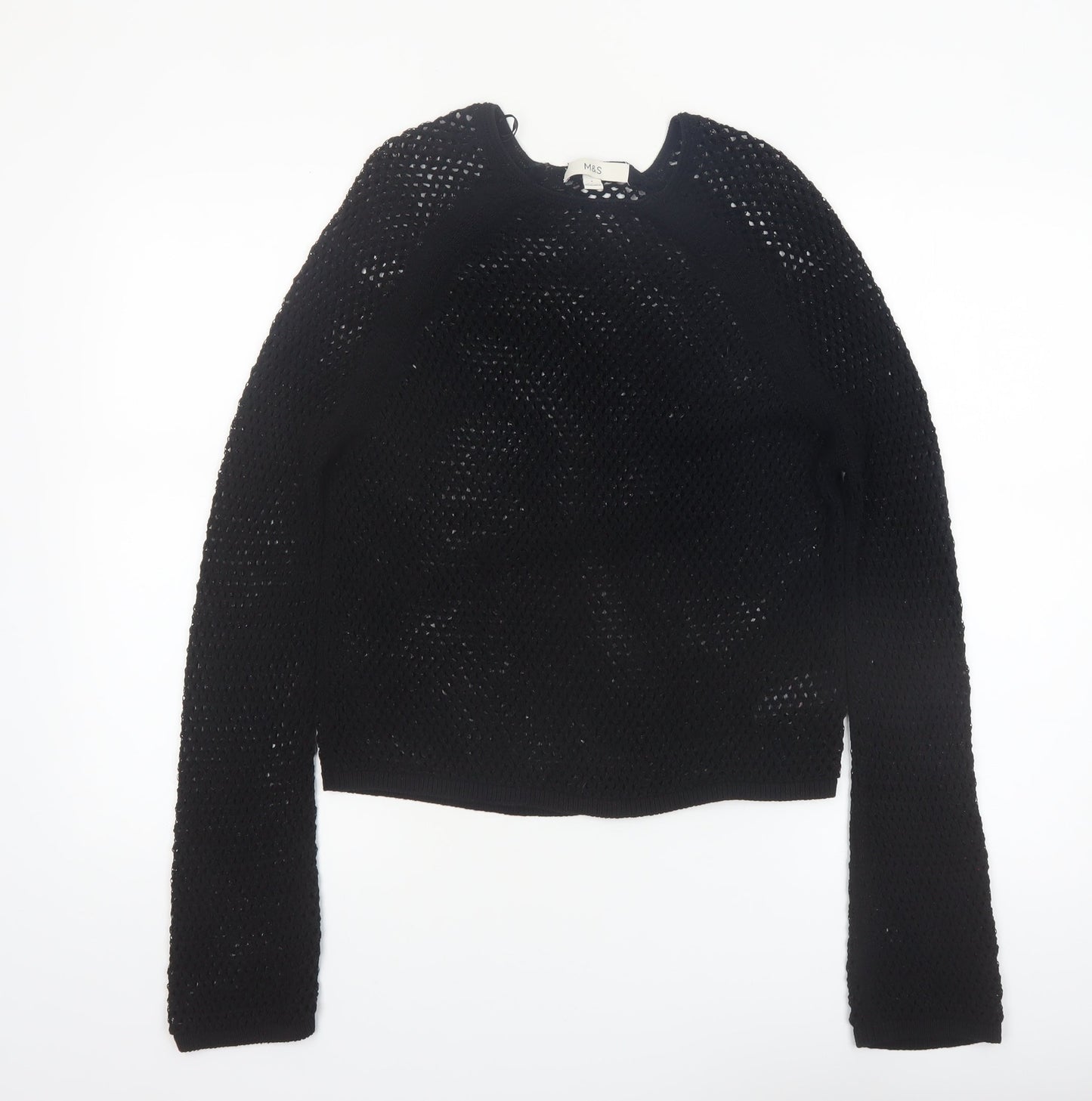 Marks and Spencer Women's Black Open-Knit Cotton Jumper Size S