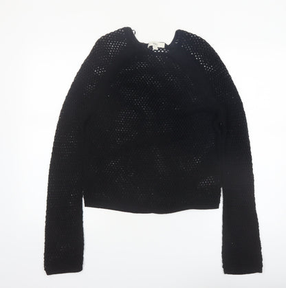 Marks and Spencer Women's Black Open-Knit Cotton Jumper Size S