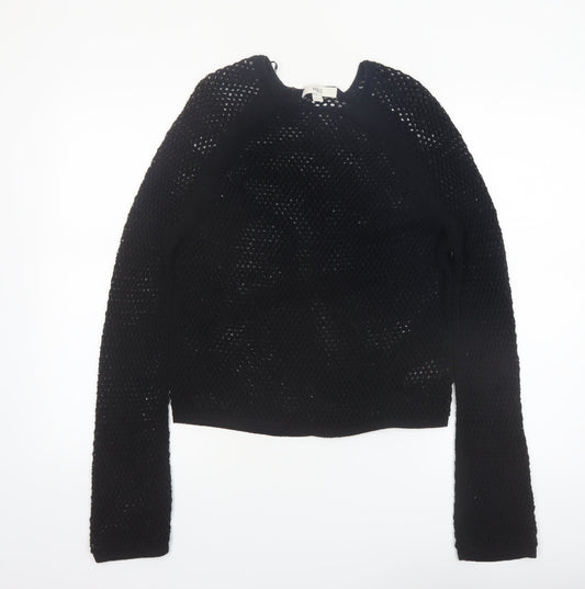 Marks and Spencer Women's Black Open-Knit Cotton Jumper Size S