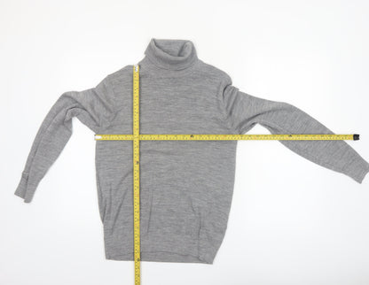 Uniqlo Men's Grey Wool Roll Neck Jumper Size S