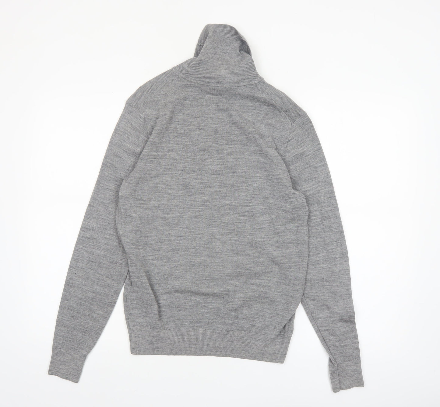 Uniqlo Men's Grey Wool Roll Neck Jumper Size S