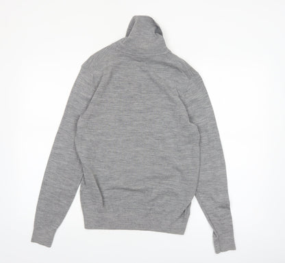 Uniqlo Men's Grey Wool Roll Neck Jumper Size S