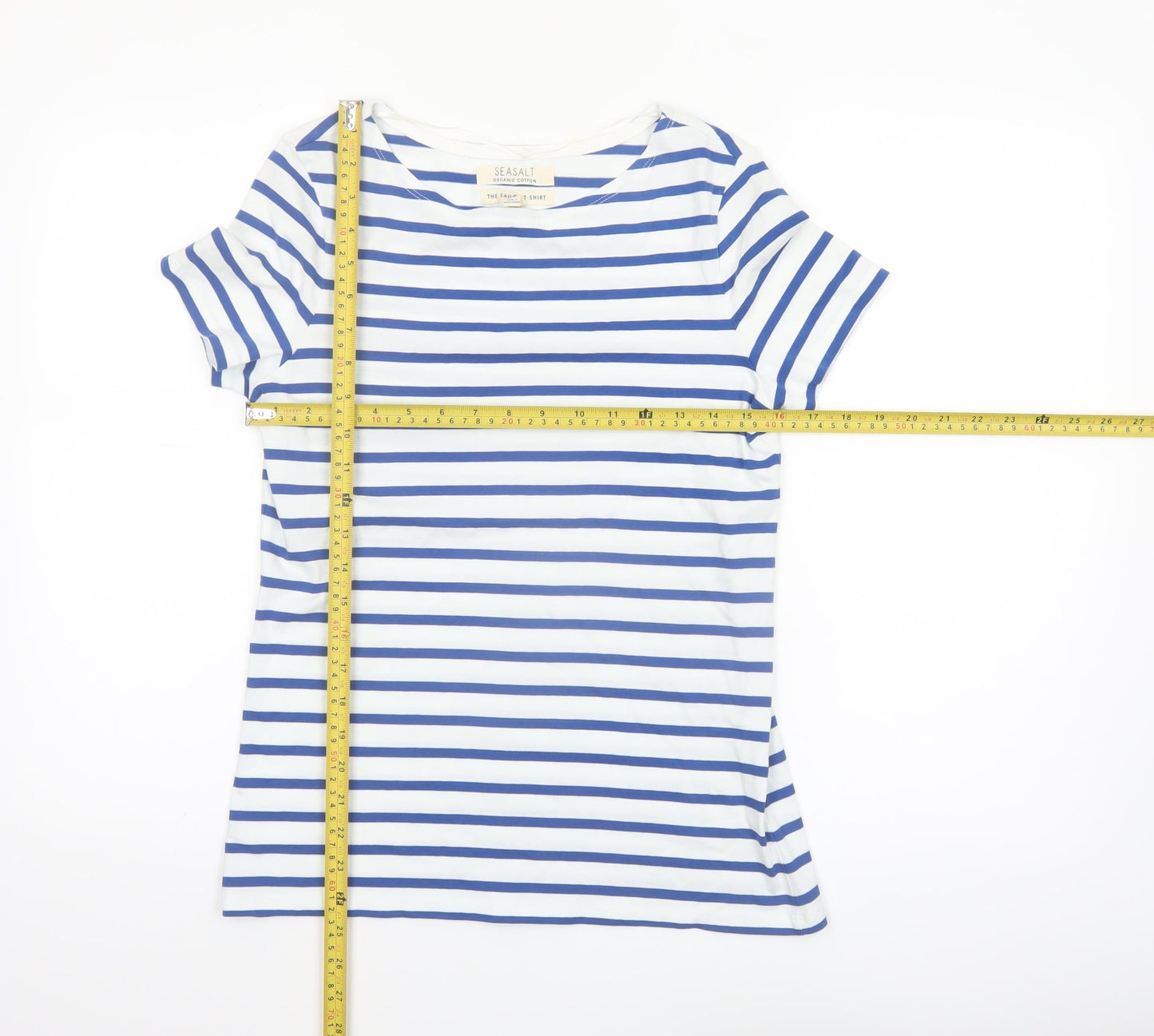 Seasalt Women Blue Striped Organic Cotton Sailor T-Shirt Size 8