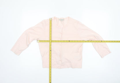 Hobbs Women’s Pink Cotton Silk Cardigan Small Classic Long Sleeve