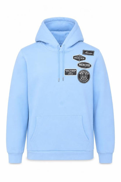Mercier Men’s Blue Pullover Hoodie L Logo Patch Streetwear