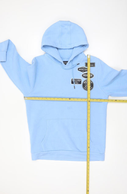 Mercier Men’s Blue Pullover Hoodie L Logo Patch Streetwear